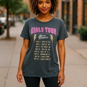 LULU SIMON STUDIO Girls Tour Love Music Fesitval Graphic Band Tee L SUPER RARE
